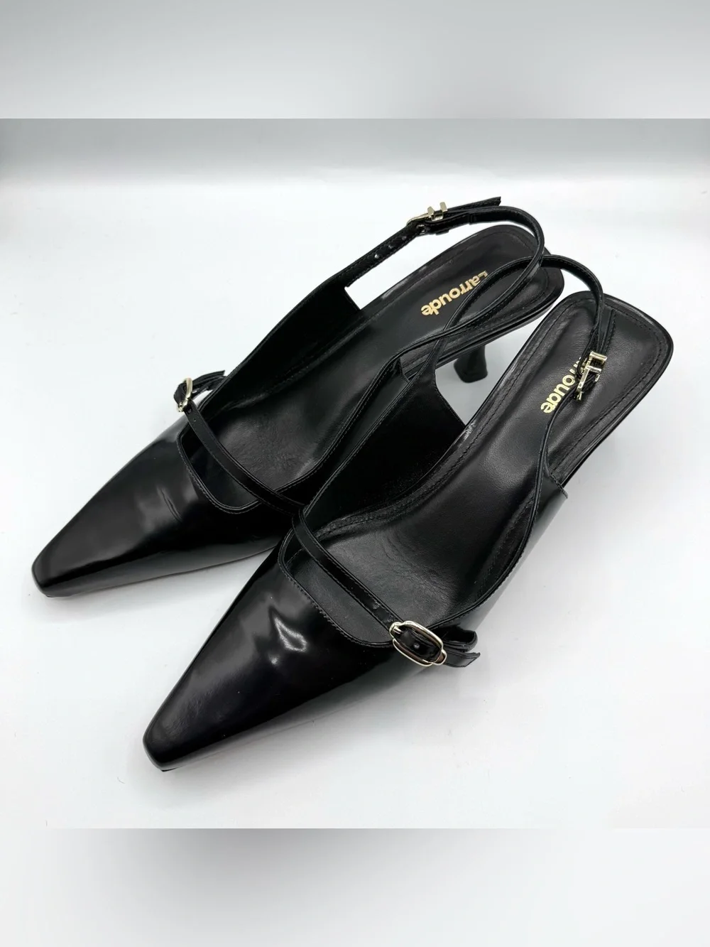 Larroudé Ines Leather Pump Women’s Black Size 11 Pointed Toe Slingback Heels